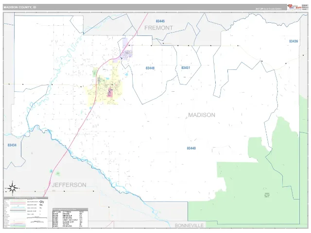 Madison County, ID ZIP Code Wall Map, Classic style