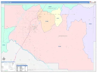 Madison County, ID ColorCast style ZIP Code wall map