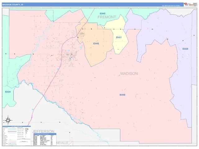 Madison County, ID ZIP Code Wall Map, ColorCast style