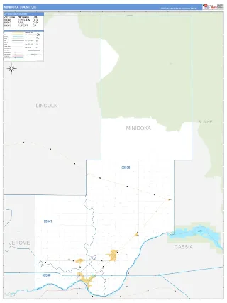 Minidoka County, ID Business Reference style ZIP Code wall map