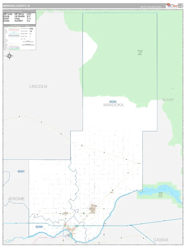 Minidoka County, ID ZIP Code Wall Map, Classic style