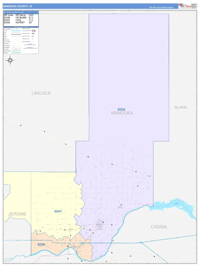 Minidoka County, ID ZIP Code Wall Map, ColorCast style