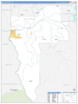 Nez Perce County, ID Business Reference style ZIP Code wall map