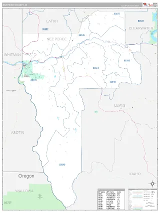 Nez Perce County, ID Classic style ZIP Code wall map