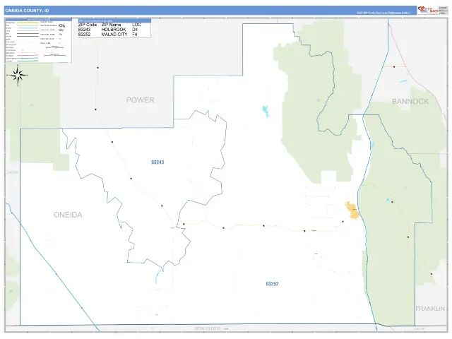 Oneida County, ID ZIP Code Wall Map, Business Reference style