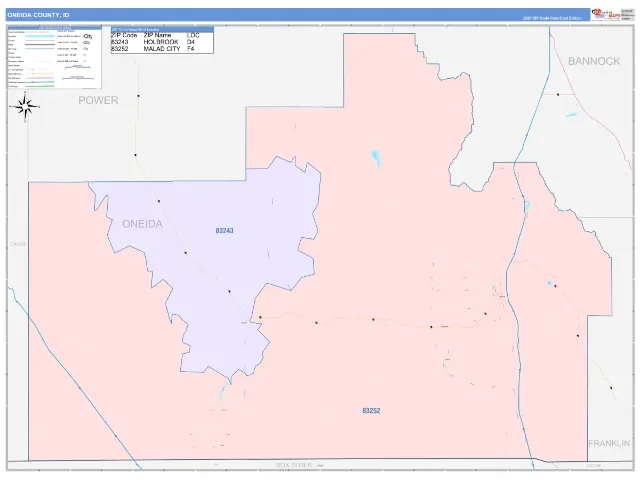 Oneida County, ID ZIP Code Wall Map, ColorCast style