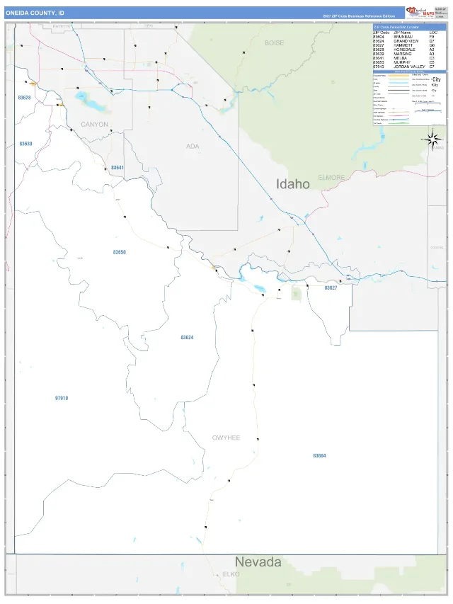 Owyhee County, ID ZIP Code Wall Map, Business Reference style
