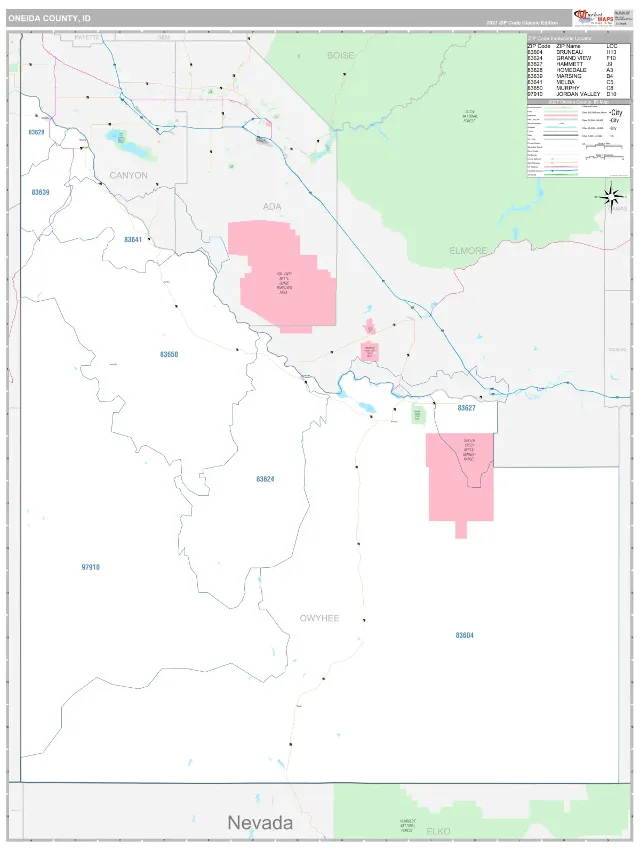 Owyhee County, ID ZIP Code Wall Map, Classic style