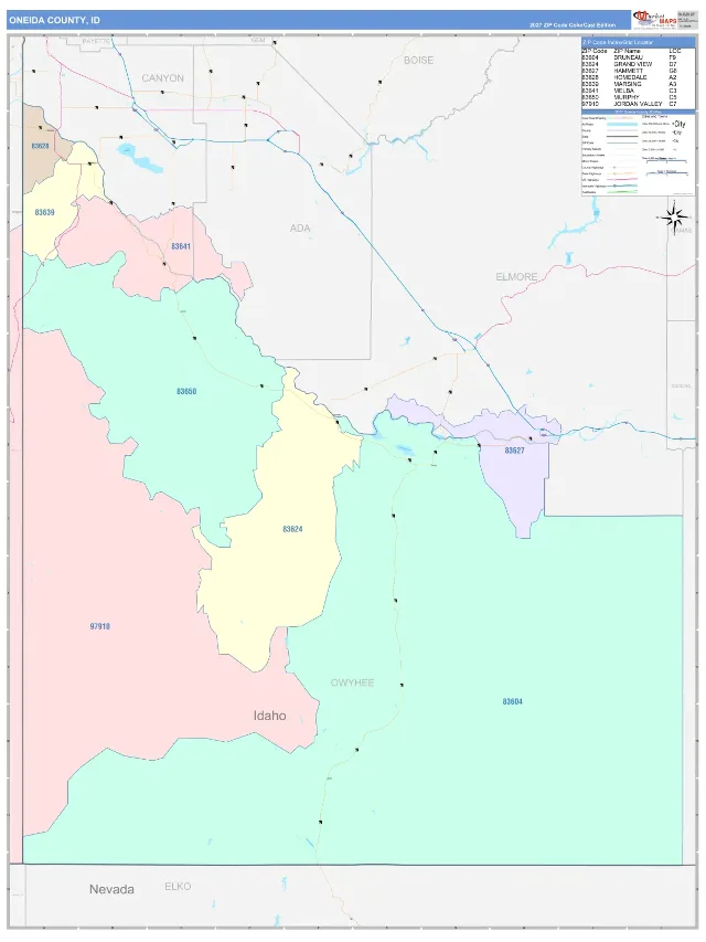 Owyhee County, ID ZIP Code Wall Map, ColorCast style