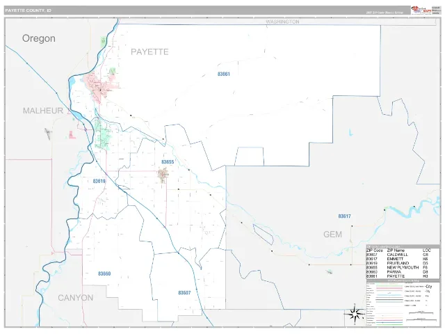 Payette County, ID ZIP Code Wall Map, Classic style
