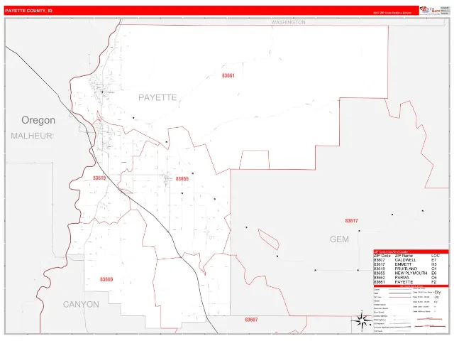 Payette County, ID ZIP Code Wall Map, RedLine style