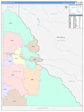 Shoshone County, ID ColorCast style ZIP Code wall map