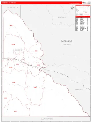 Shoshone County, ID RedLine style ZIP Code wall map