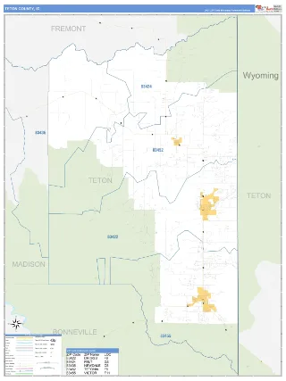 Teton County, ID Business Reference style ZIP Code wall map