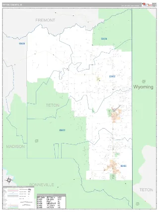 Teton County, ID Classic style ZIP Code wall map