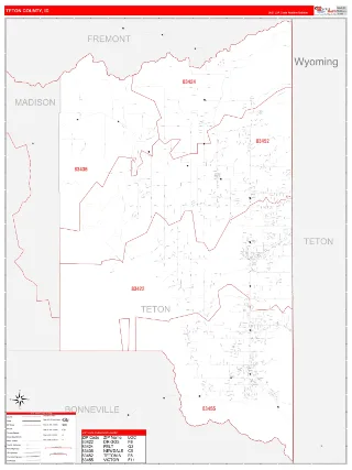 Teton County, ID RedLine style ZIP Code wall map