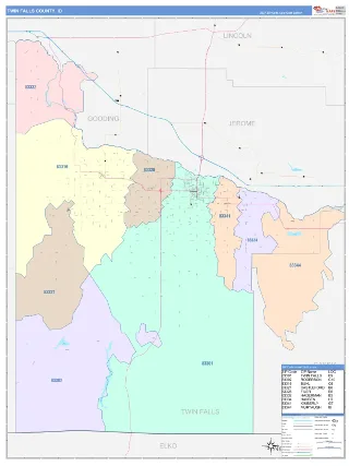 Twin Falls County, ID ColorCast style ZIP Code wall map