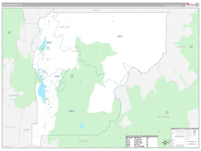 Valley County, ID ZIP Code Wall Map, Classic style