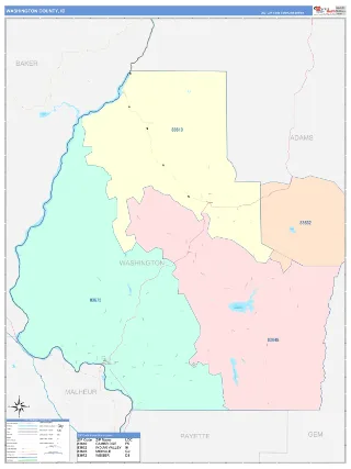 Washington County, ID ColorCast style ZIP Code wall map