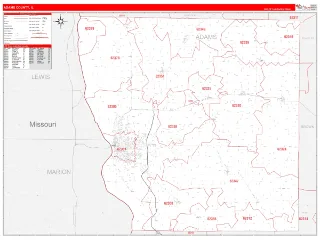 Adams County, IL RedLine style ZIP Code wall map