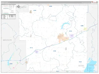 Bond County, IL Classic style ZIP Code wall map