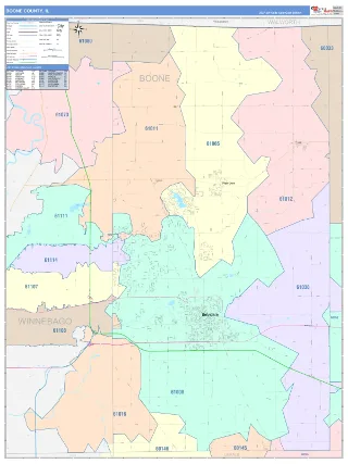 Boone County, IL ColorCast style ZIP Code wall map