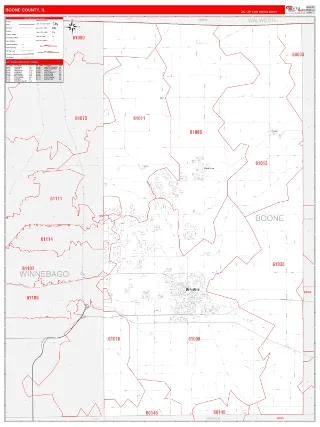 Boone County, IL RedLine style ZIP Code wall map