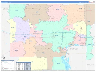 Bureau County, IL ColorCast style ZIP Code wall map