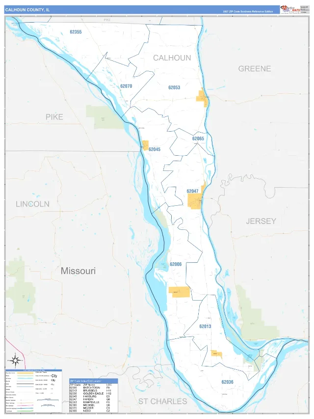 Calhoun County, IL ZIP Code Wall Map, Business Reference style
