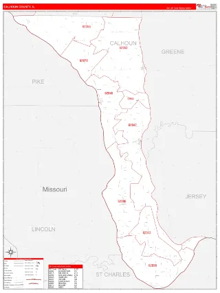 Calhoun County, IL RedLine style ZIP Code wall map
