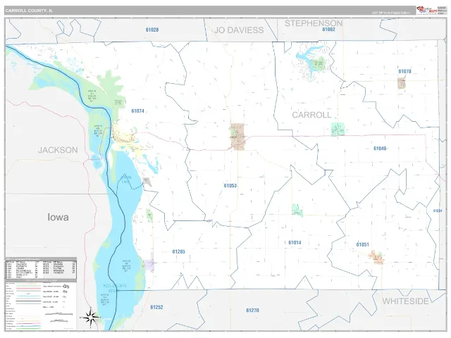 Carroll County, IL ZIP Code Wall Map, Classic style