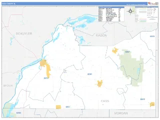Cass County, IL Business Reference style ZIP Code wall map