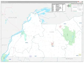 Cass County, IL Classic style ZIP Code wall map