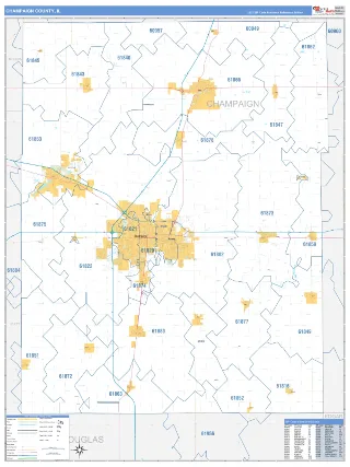 Champaign County, IL Business Reference style ZIP Code wall map