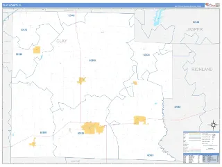 Clay County, IL Business Reference style ZIP Code wall map