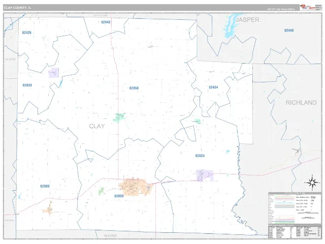 Clay County, IL ZIP Code Wall Map, Classic style