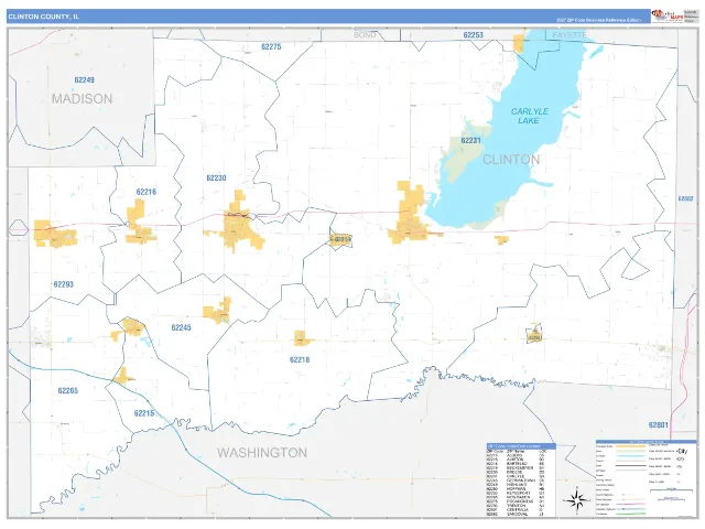 Clinton County, IL ZIP Code Wall Map, Business Reference style