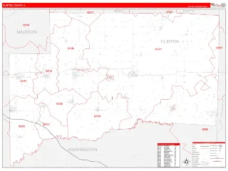 Clinton County, IL RedLine style ZIP Code wall map