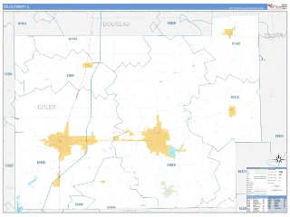 Coles County, IL Business Reference style ZIP Code wall map