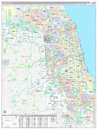 Cook County, IL Classic style ZIP Code wall map