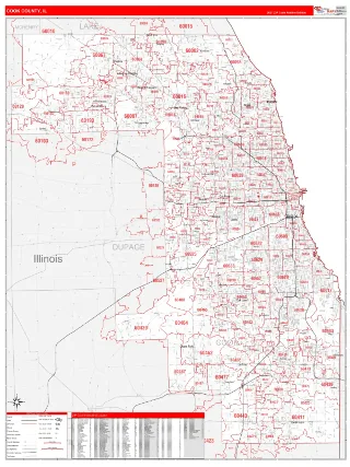 Cook County, IL RedLine style ZIP Code wall map