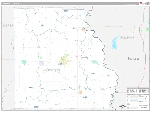 Crawford County, IL ZIP Code Wall Map, Classic style