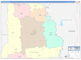 Crawford County, IL ColorCast style ZIP Code wall map