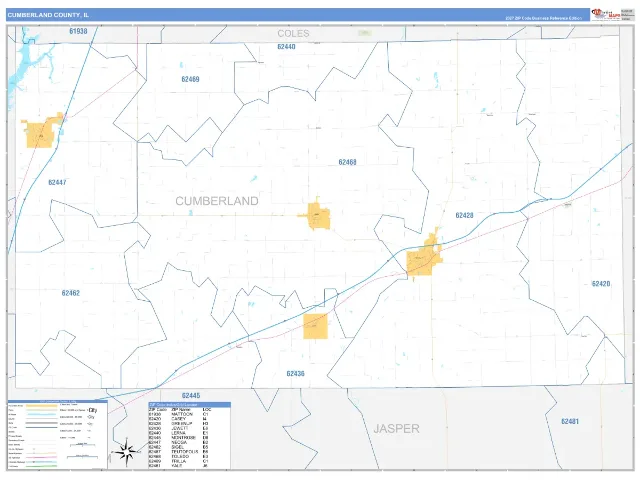 Cumberland County, IL ZIP Code Wall Map, Business Reference style