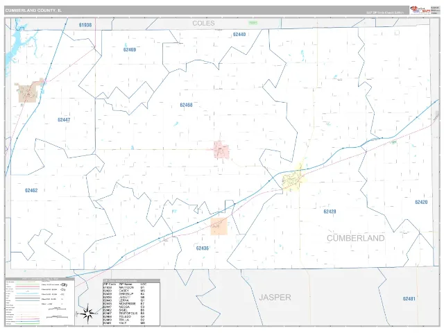 Cumberland County, IL ZIP Code Wall Map, Classic style