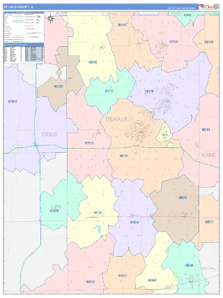 DeKalb County, IL ColorCast style ZIP Code wall map