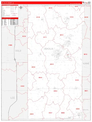 DeKalb County, IL RedLine style ZIP Code wall map