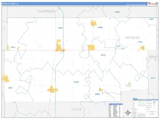 Douglas County, IL Business Reference style ZIP Code wall map