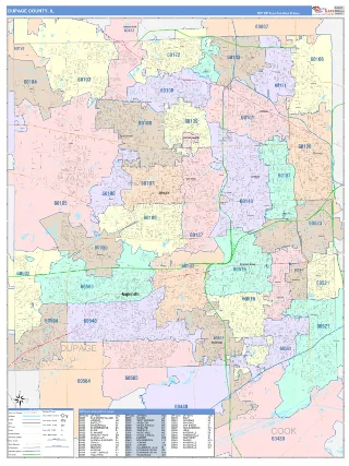 DuPage County, IL ColorCast style ZIP Code wall map