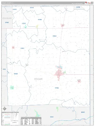 Edgar County, IL Classic style ZIP Code wall map